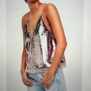 Free People Pink Swinging Sequins Surplice Cami